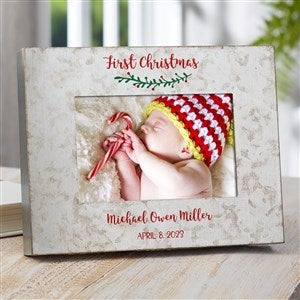 Holly Branch First Christmas Personalized Galvanized Picture Frame- 4