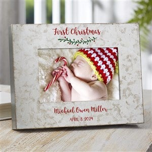 Holly Branch First Christmas Personalized Galvanized Picture Frame- 4"x 6" - 38179-4x6H