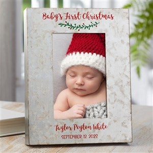 Holly Branch First Christmas Personalized Galvanized Picture Frame- 4