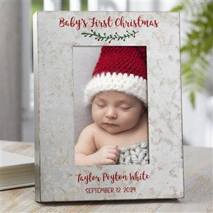 Holly Branch First Christmas Personalized Galvanized Picture Frame- 4"x 6" - 38179-4x6V