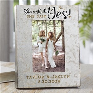 She Asked, She Said Yes Personalized Galvanized Metal Picture Frame- 4"x 6" - 38186-4x6V