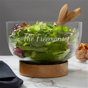 Brisbane Collection Personalized Salad Serving Bowl with Acacia Wood Base - 38190