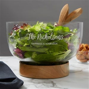 Seasonally Script Salad Serving Bowl with Acacia Wood Base - 38195