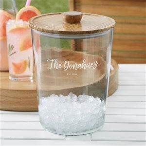 Seasonally Script Engraved Glass Ice Bucket with Acacia Lid - 38219