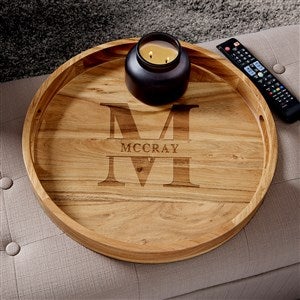 Lavish Last Name Engraved Acacia Wood Round Serving Tray - 38222