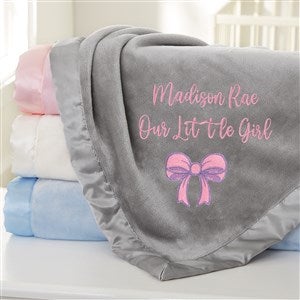 Baby Bow Embroidered Grey Satin Trim Baby Blanket - 38297-G