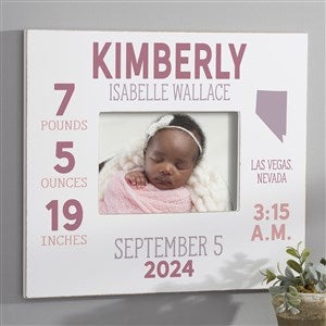 State Icon Birth Stats Baby Personalized 5x7 Wall Frame- Horizontal - 38303-WH