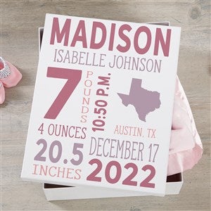 State Icon Birth Stats Personalized Baby Keepsake Memory Box - Small - 38305-S