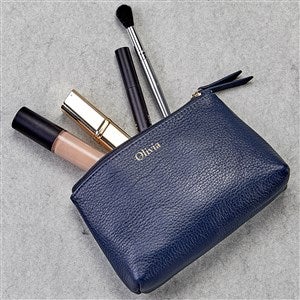 Personalized Leather Cosmetic Bag-Navy - 38378D-N