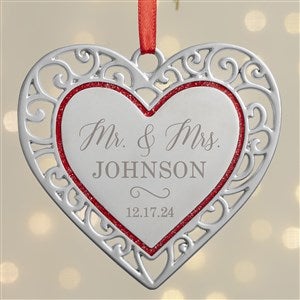 Mr & Mrs. Personalized Silver Heart Ornament - 38392