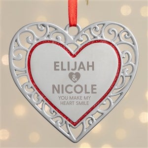 You + Me Personalized Silver Heart Ornament - 38394