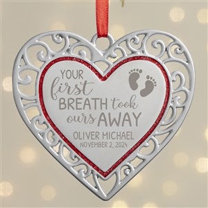 Your First Breath Personalized Silver Heart Ornament - 38395
