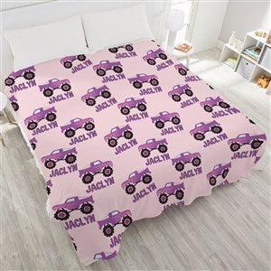Construction  Monster Trucks Personalized 90x90 Plush Queen Fleece Blanket - 38445-QU
