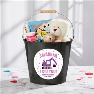 I Dig You Personalized Valentines Day Large Treat Bucket- Black - 38919-BL