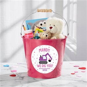 I Dig You Personalized Valentines Day Large Treat Bucket- Pink - 38919-PL
