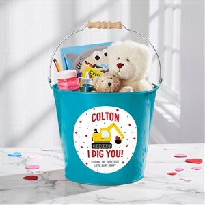 I Dig You Personalized Valentines Day Large Treat Bucket- Turquoise - 38919-TL