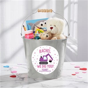 I Dig You Personalized Valentines Day Large Treat Bucket- Silver - 38919-SL