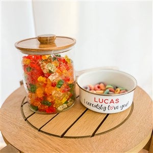 Seasonally Script Personalized Glass Container with Acacia Lid-Large