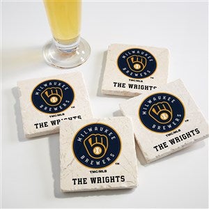 MLB Milwaukee Brewers Personalized Tumbled Stone Coaster Set - 39432