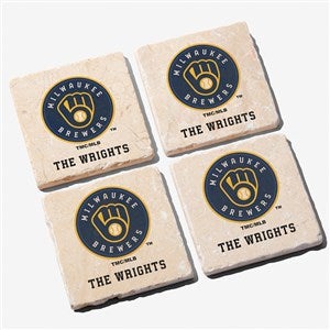 MLB Milwaukee Brewers Personalized Tumbled Stone Coaster Set - 39432