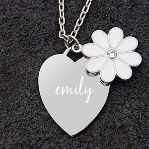 Write Your Own Personalized Flower Heart Necklace - 39596