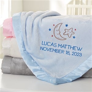 Baby Celestial Embroidered Blue Satin Trim Baby Blanket - 39713-B