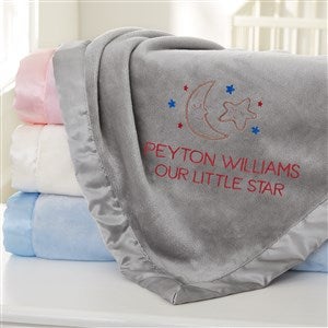 Baby Celestial Embroidered Grey Satin Trim Baby Blanket - 39713-G