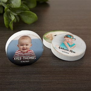 Photo, Name & Date Round Wood Magnet for Family Tree - 39771