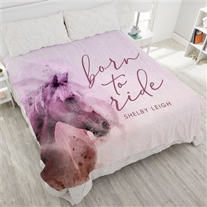 Born To Ride Horses Personalized 90x90 Plush Queen Fleece Blanket - 39972-QU