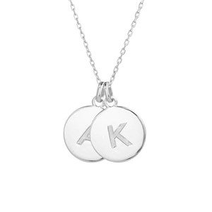 Engraved Silver Initial Disc Necklace - 2 Discs - 39985D-2S