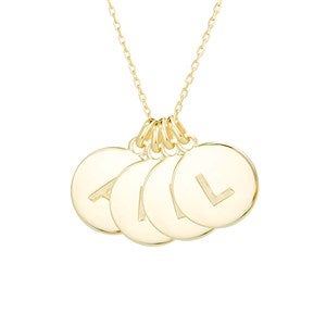 Engraved Gold Initial Disc Necklace - 4 Discs - 39985D-4G
