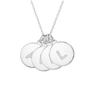 Engraved Silver Initial Disc Necklace - 4 Discs - 39985D-4S