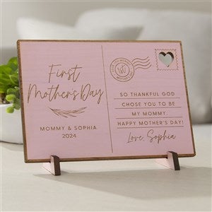First Mothers Day Love Personalized Wood Postcard- Pink Stain - 40006-P