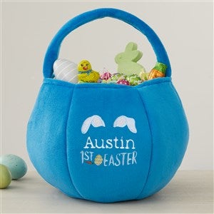 Babys First Easter Embroidered Plush Easter Treat Bag-Blue - 40037-B