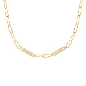 Gold Paperclip Chain Engravable Name Bar Necklace - 2 Names - 40098D-2G