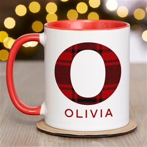 Plaid Initial Personalized Christmas Coffee Mug 11 oz.- Red - 40100-R