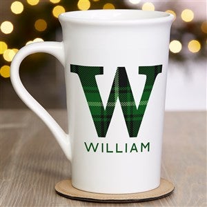 Plaid Initial Personalized Christmas Latte Mug - 16 oz. White - 40100-U