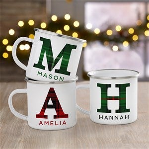 Plaid Initial Personalized Enamel Mug - 40103-S