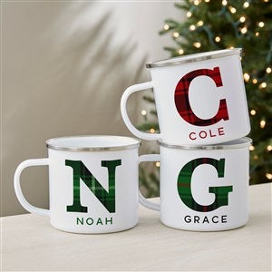 Plaid Initial Personalized Enamel Mug-Large - 40103-L