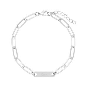 Silver Paperclip Chain Engravable Name Bar Bracelet- 1 Name - 40104D-1S