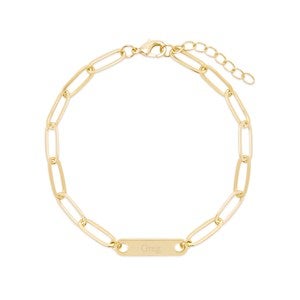 Gold Paperclip Chain Engravable Name Bar Bracelet - 1 Name - 40104D-1G