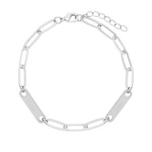 Silver Paperclip Chain Engravable Name Bar Bracelet - 2 Names - 40104D-2S