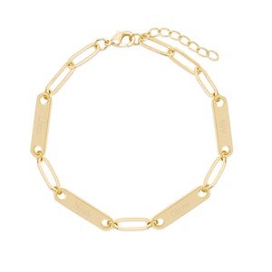 Gold Paperclip Chain Engravable Name Bar Bracelet - 4 Names - 40104D-4G