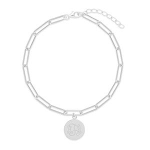 Monogrammed Disc Charm Paperclip Link Bracelet - Silver - 40105D-S