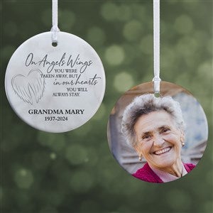On Angels Wings Memorial Personalized Ornament- 2.85 Glossy - 2 Sided - 40115-2S