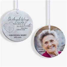 On Angels Wings Memorial Personalized Ornament- 2.85 Glossy - 2 Sided - 40115-2S