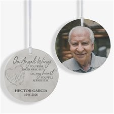 On Angels Wings Memorial Personalized Ornament- 3.75 Matte - 2 Sided - 40115-2L