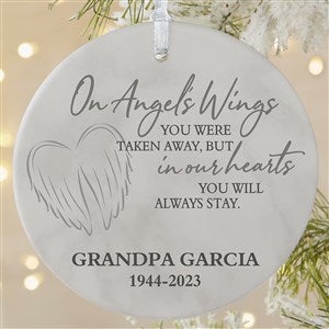 On Angel's Wings Memorial Personalized Ornament- 3.75