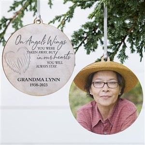 On Angel's Wings Memorial Personalized Ornament- 3.75