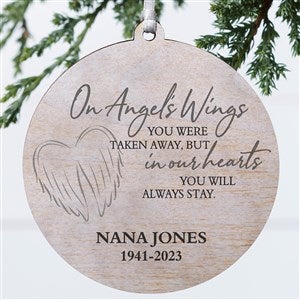 On Angels Wings Memorial Personalized Ornament- 3.75 Wood - 1 Sided - 40115-1W